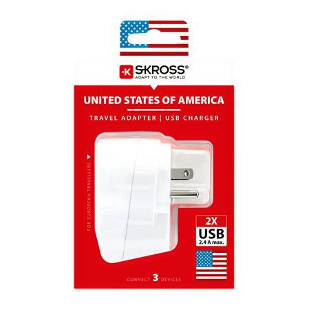 Cestovný adaptér, do USA, USB, uzemnený, SKROSS