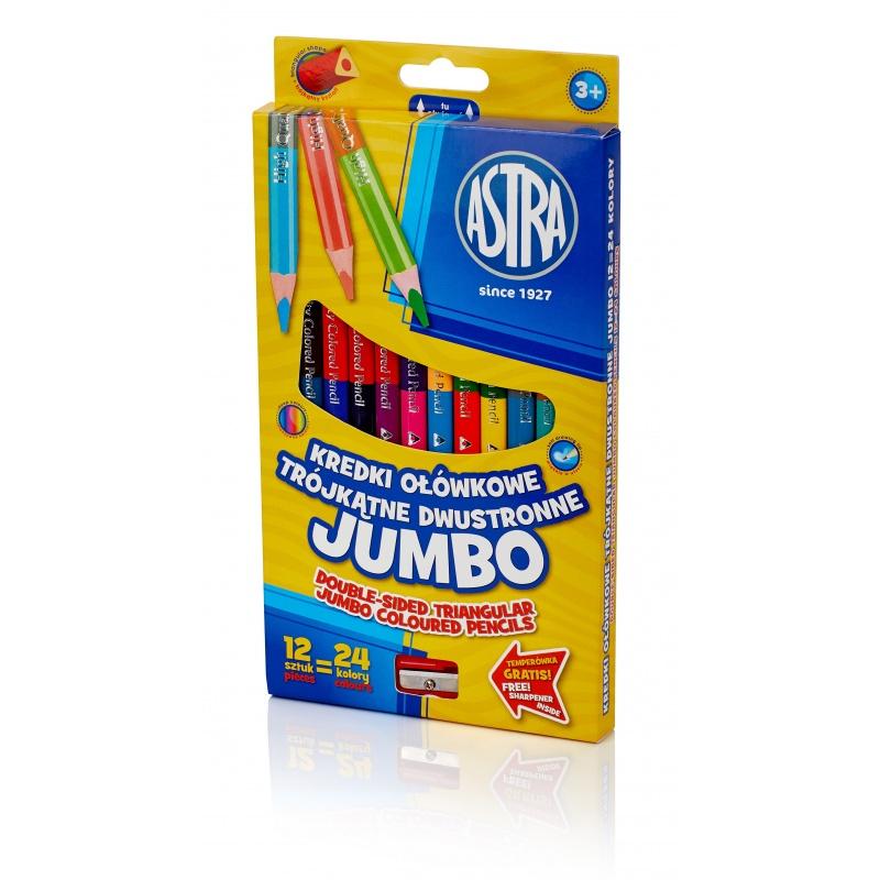ASTRA Obojstranné trojhranné farbičky JUMBO 12ks/24farieb + strúhadlo, 312118001