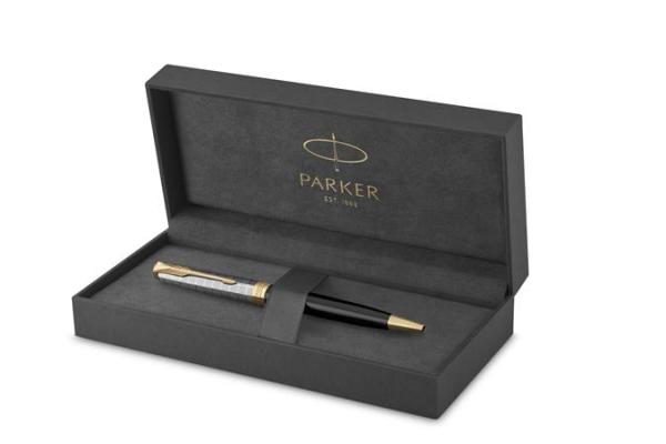 Guľôčkové pero, 1 mm, telo pera: kovová čierna, zlatý klip, PARKER "Royal Sonnet Premium",