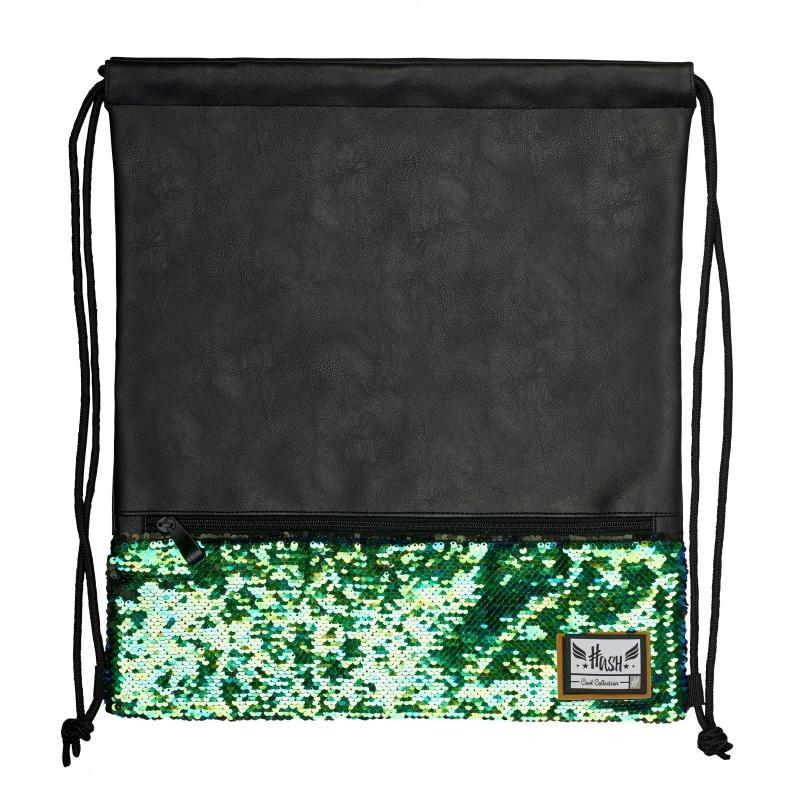 Luxusné koženkové vrecúško / taška na chrbát HASH®, Green Sequins, HS-135, 507019022