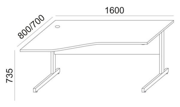 Písací stôl, oblúkový, ľavý, so sivými kovovými nohami, 160 × 80 cm, MAYAH „Freedom SV-30“ 4