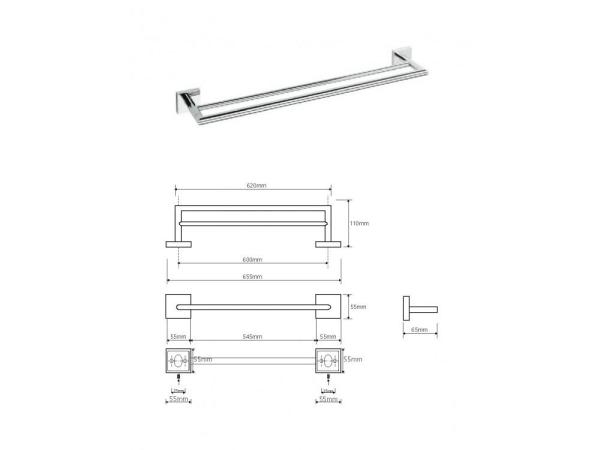 Držiak uterákov dvojitý DESIGN A, 655 mm