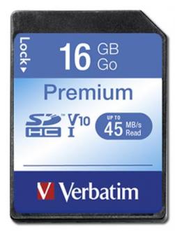 Pamäťová karta SecureDigital, 16 GB, C10/U1, 45/10 MB/s, VERBATIM, "Premium"