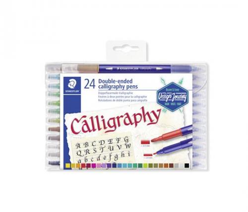 Kaligrafický popisovač, sada, 2,0/3,5 mm, obojstranný, STAEDTLER "Calligraph Duo", 24 fari