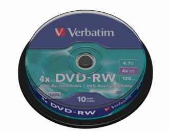 DVD-RW 4,7 GB, 4X, CAKE BOX, VERBATIM