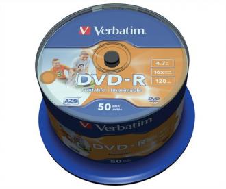 DVD-R 4,7 GB, 16x, široko potlačiteľné, matné, "no-ID", cake box, VERBATIM