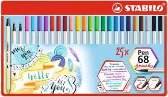 Fixky v tvare štetca, v plechovej krabičke, STABILO "Pen 68 brush", 25 farieb