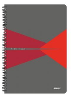 Špirálový zošit, A4, štvorčekový, 90 listov, PP obálka, LEITZ "Office", sivý-červený